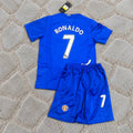 Cristiano Ronaldo Manchester United Blue Kids Children Set Retro Football Jersey Kit Soccer Shirt Trikot Maillot Maglia