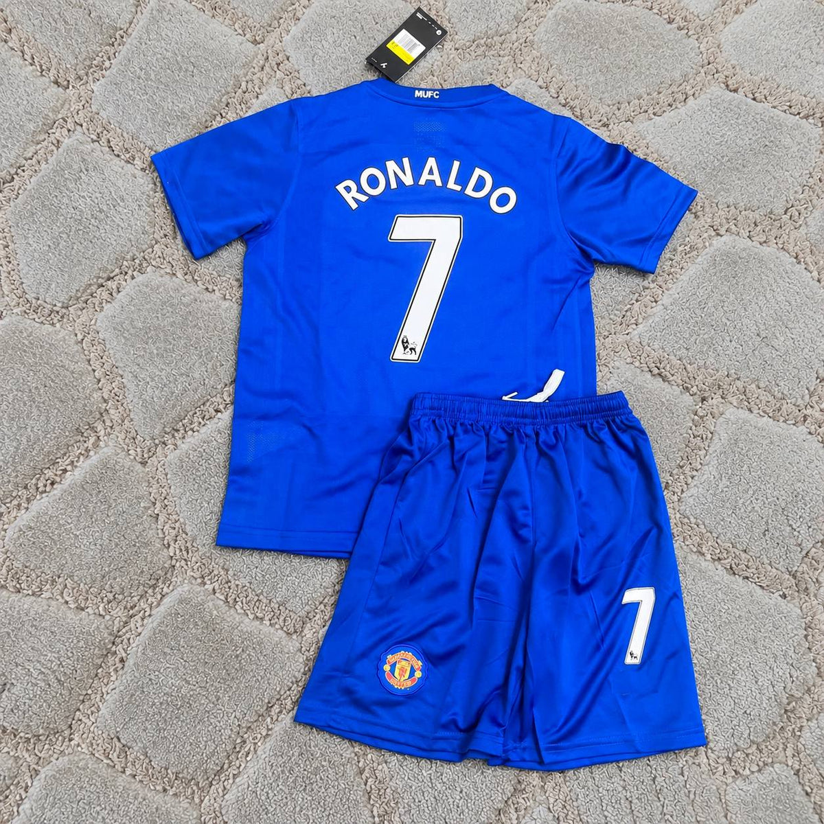 Cristiano Ronaldo Manchester United Blue Kids Children Set Retro Football Jersey Kit Soccer Shirt Trikot Maillot Maglia