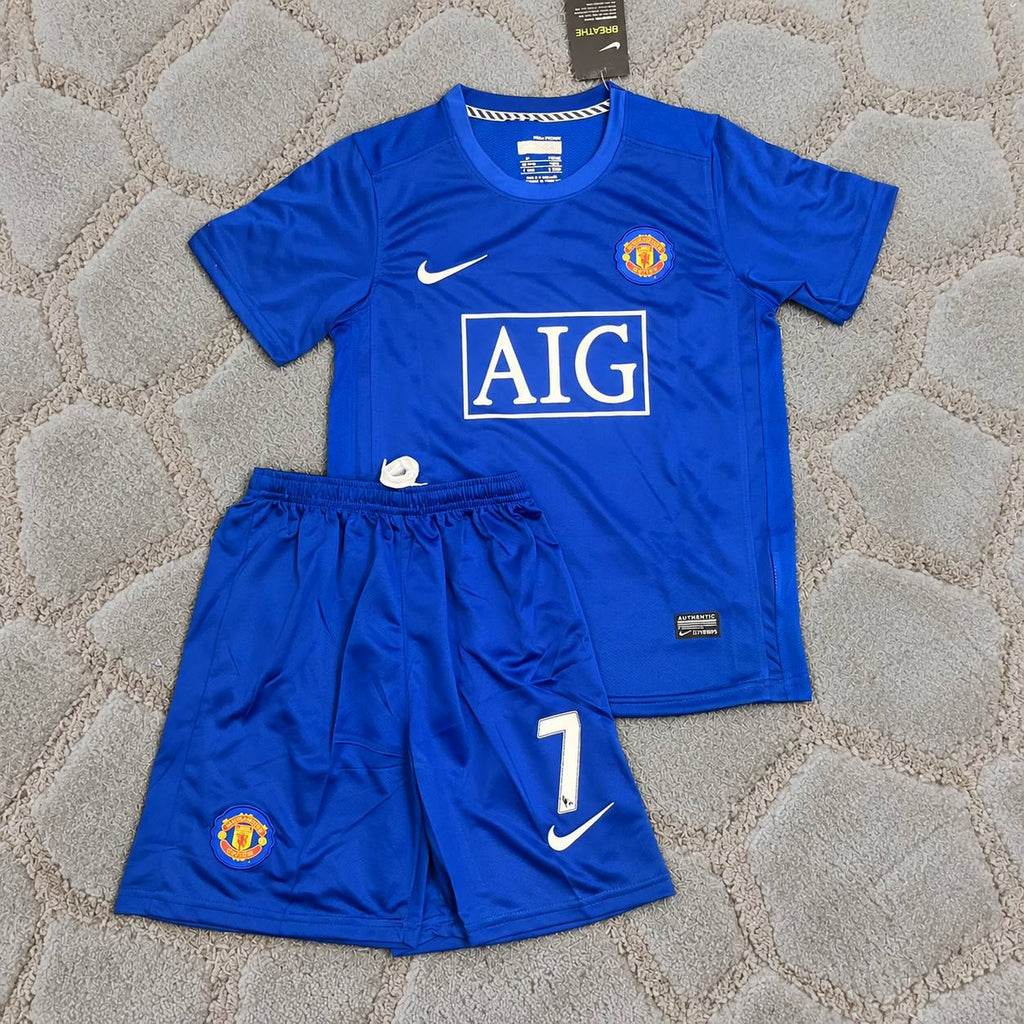 Cristiano Ronaldo Manchester United Blue Kids Children Set Retro Football Jersey Kit Soccer Shirt Trikot Maillot Maglia