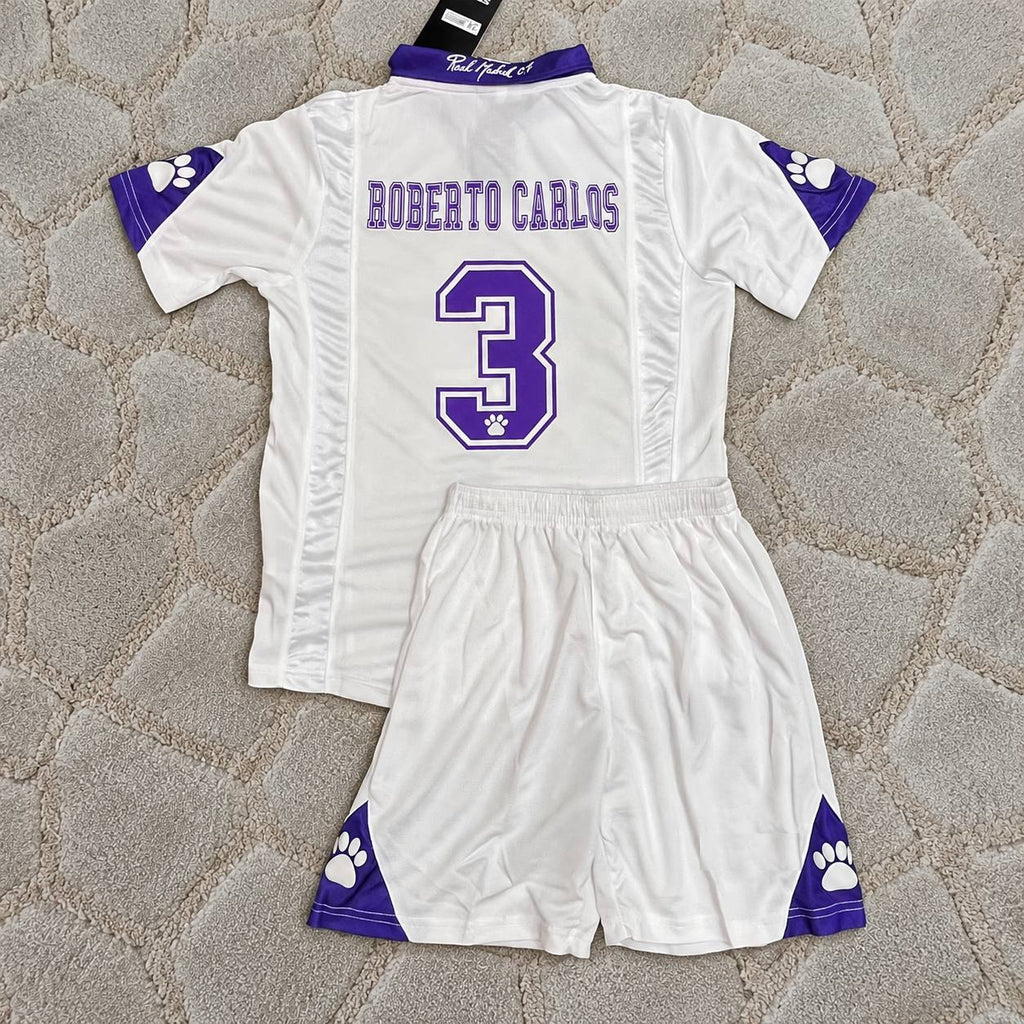 Roberto Carlos #3 Real Madrid Retro Vintage Kids Football Kit Jersey Soccer Shirt Trikot Maillot Maglia