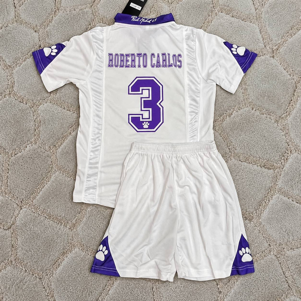 Roberto Carlos #3 Real Madrid Retro Vintage Kids Football Kit Jersey Soccer Shirt Trikot Maillot Maglia