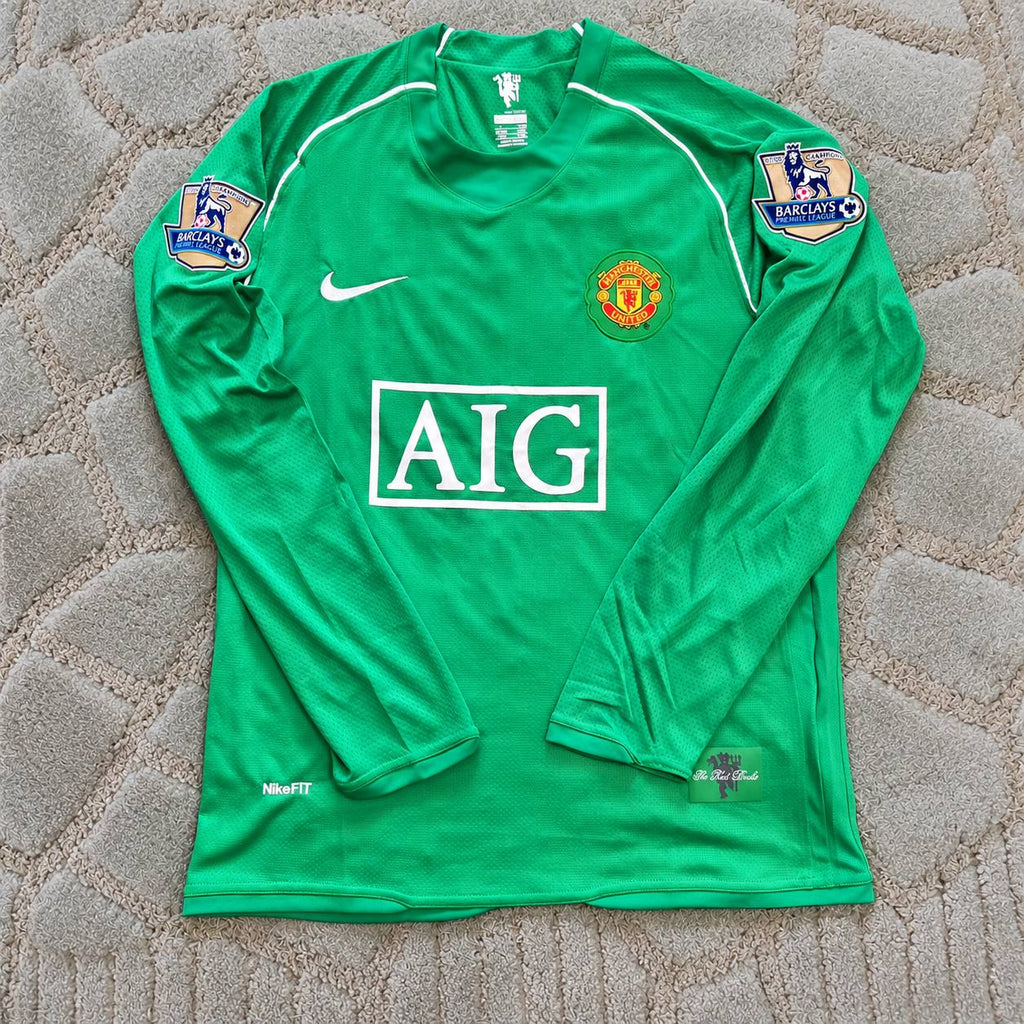Edwin van der Sar Manchester United Goalkeeper Green Retro Long Sleeve Jersey Kit Trikot Maillot Maglia