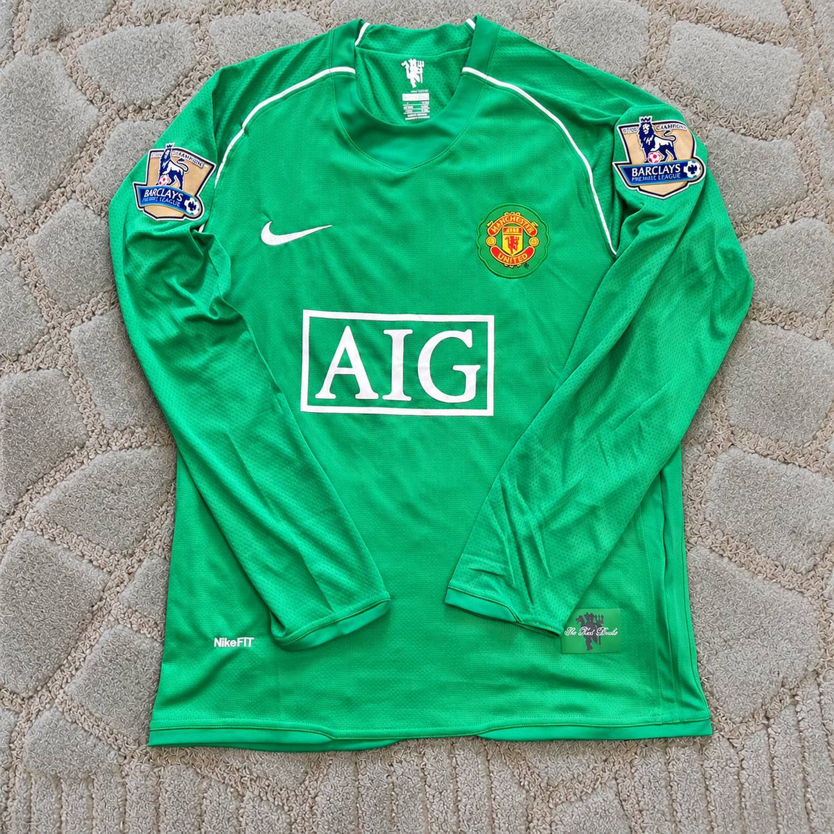 Edwin van der Sar Manchester United Goalkeeper Green Retro Long Sleeve Jersey Kit Trikot Maillot Maglia