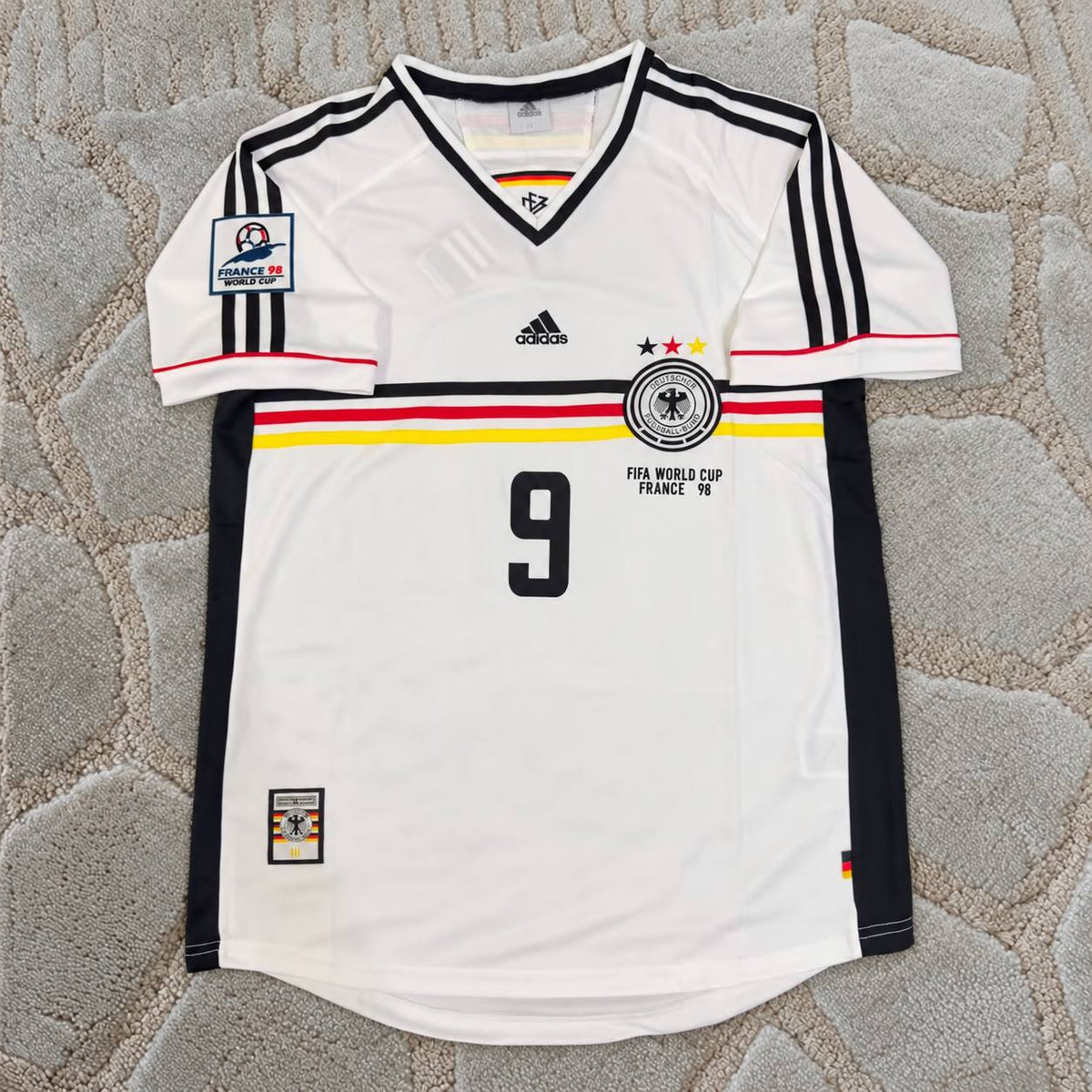 Ulf Kirsten #9 Deutschland 1998 Weltmeisterschaft Retro Fußballtrikot Jersey Kit Soccer Shirt