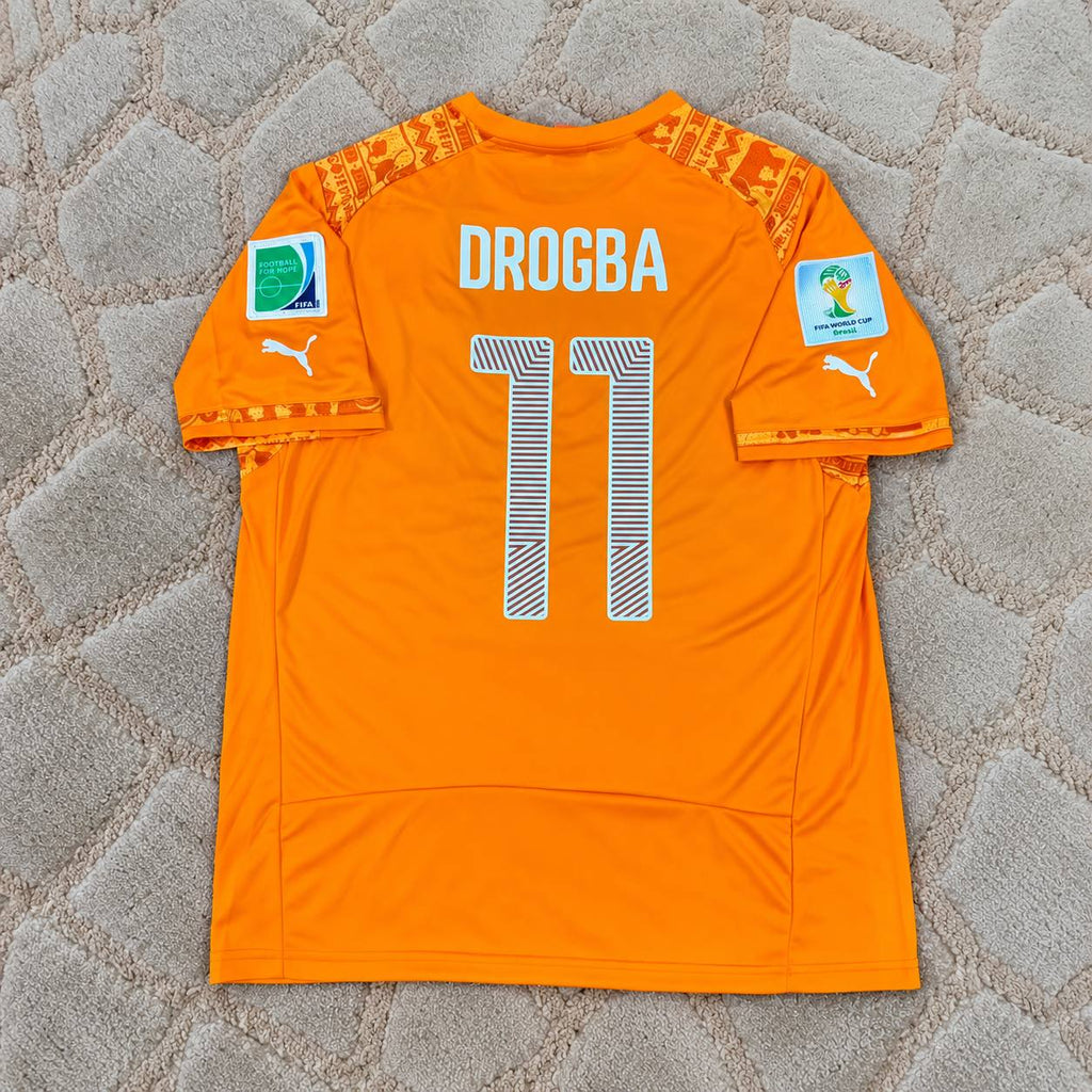 Didier Drogba #11 Ivory Coast 2014 World Cup Home Orange Retro Football Jersey Kit Trikot Maillot Soccer Shirt