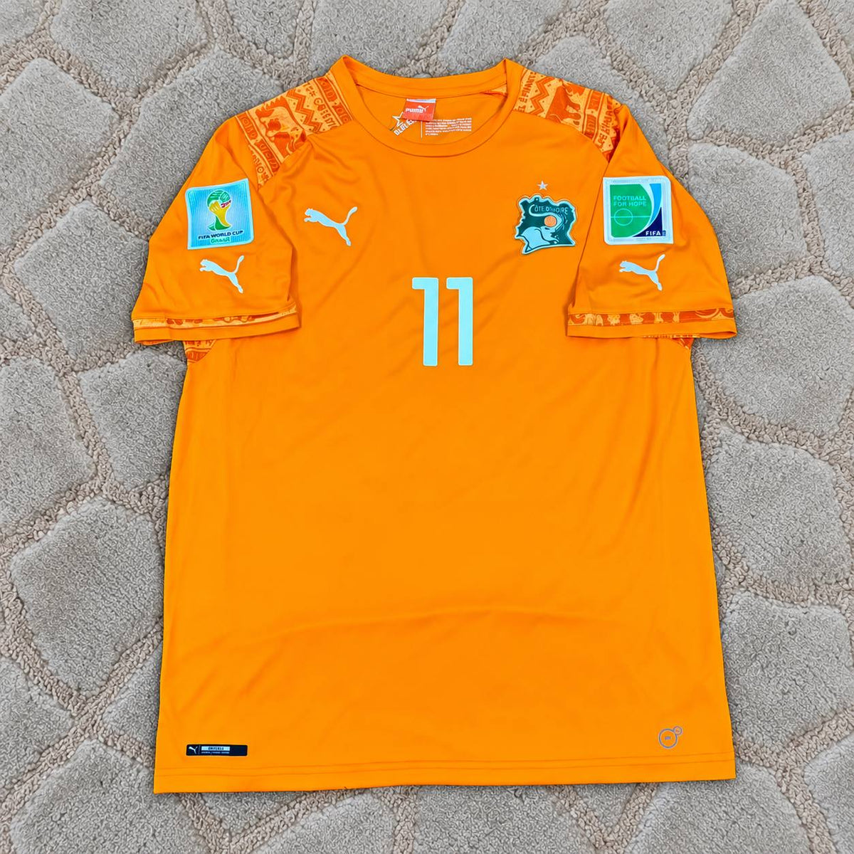 Didier Drogba #11 Ivory Coast 2014 World Cup Home Orange Retro Football Jersey Kit Trikot Maillot Soccer Shirt