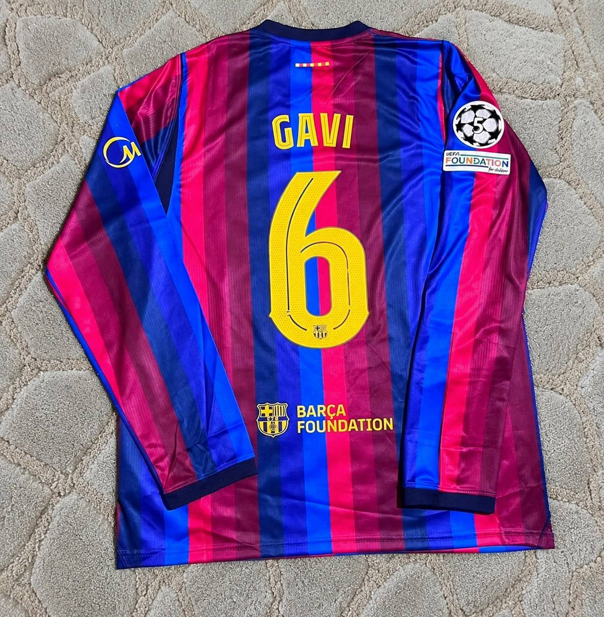 Gavi #6 Barcelona 2027 Champions League Patch Home Long Sleeve Football Jersey Kit Trikot Maillot Maglia Soccer Shirt
