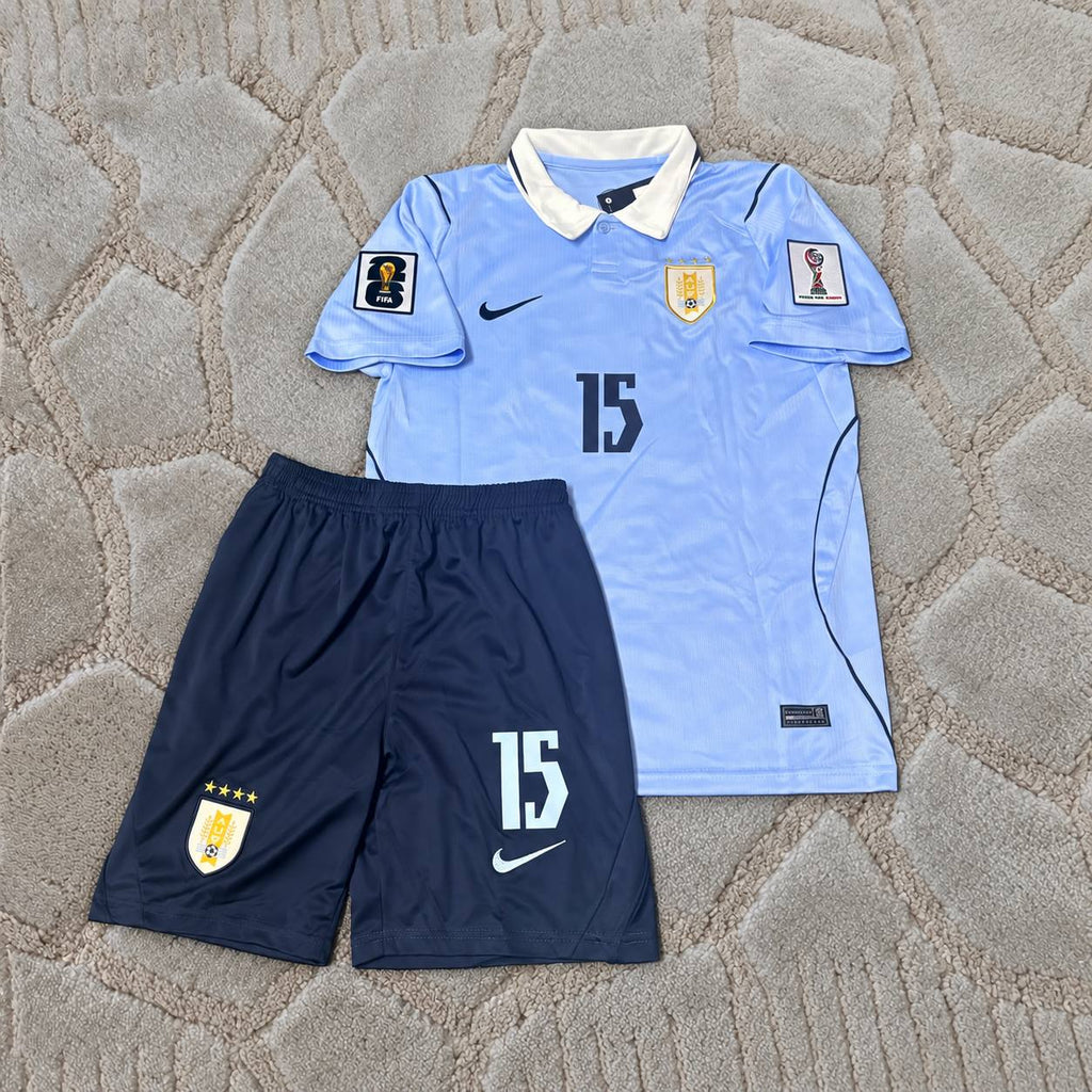 Federico Valverde #15 Kids Uruguay 2026 World Cup Home Sky Blue Football Jersey